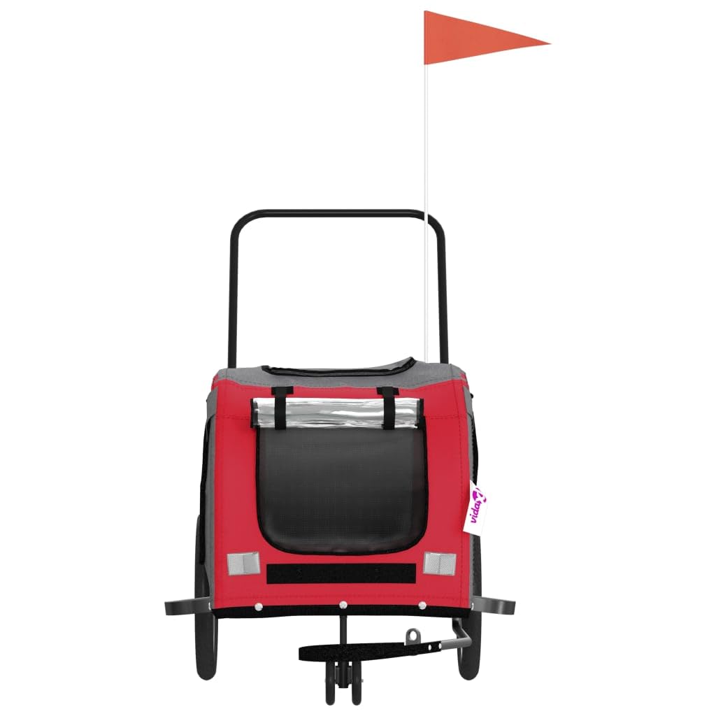Vidaxl Pet Bike Trailer In Red And Gray - Durable Iron And Oxford Fabric Construction, Comfortable Pet Space, Convenient Design, Safe Travel, Multipurpose Use