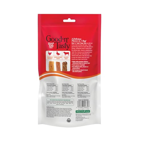 Good n Tasty Triple Flavor Snap EMS Gourmet Treats Variety Pack for All Dogs, 15 Count, Reward or Training Treat Made with Rea