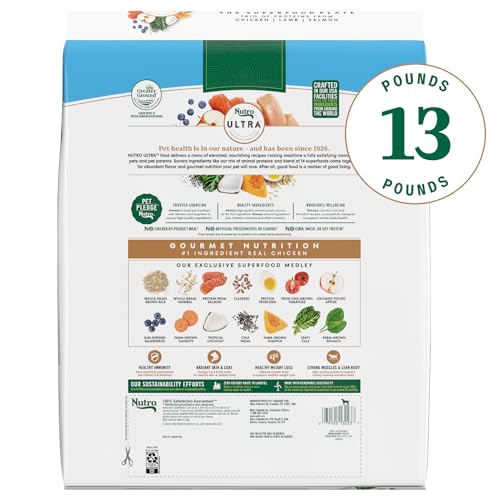 Nutro Ultra Adult Weight Management Dry Dog Food, Chicken, Lamb and Salmon Protein Trio, 13 lb Bag