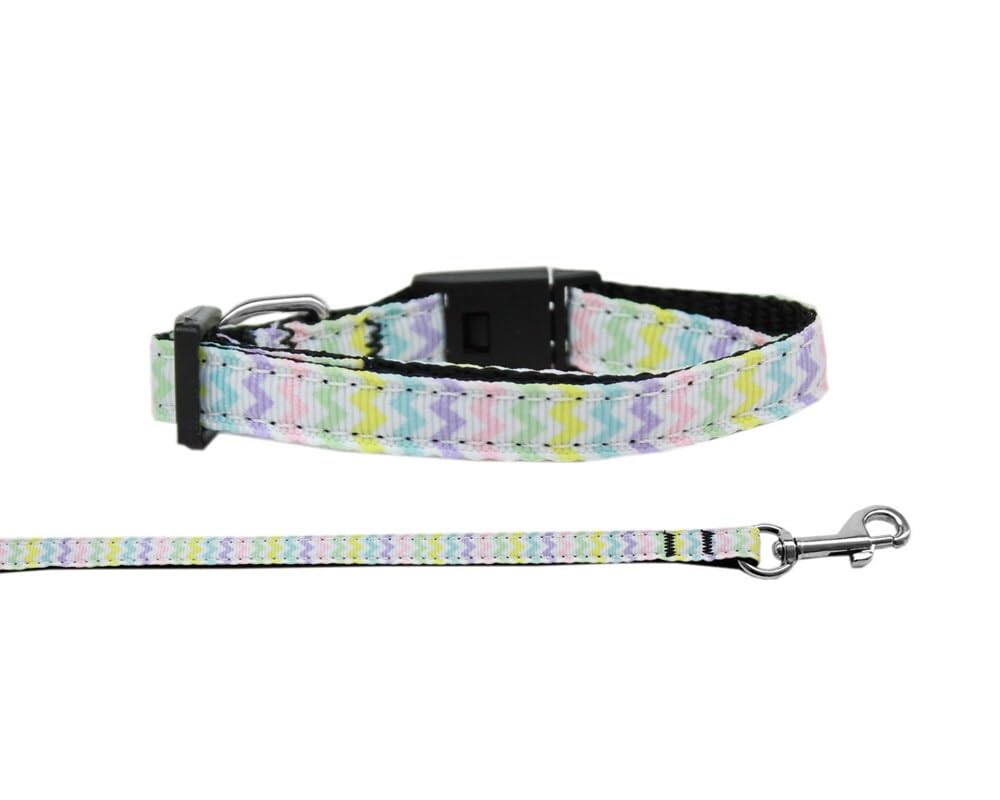 Pet Dog & Cat Nylon Collar or Leash, &quot;Spring Chevron&quot; MD Narrow Collar