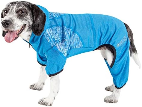 Pet Life  Active Pawsterity Heathered Performance 4Way Stretch Twotoned Full Bodied Hoodie, Blue  Xlarge