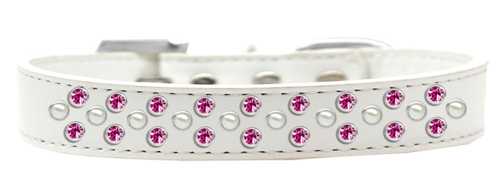 Dog, Puppy & Pet Fashion Collar, Pearl and Bright Pink Crystal Rimsets Sprinkles White 14