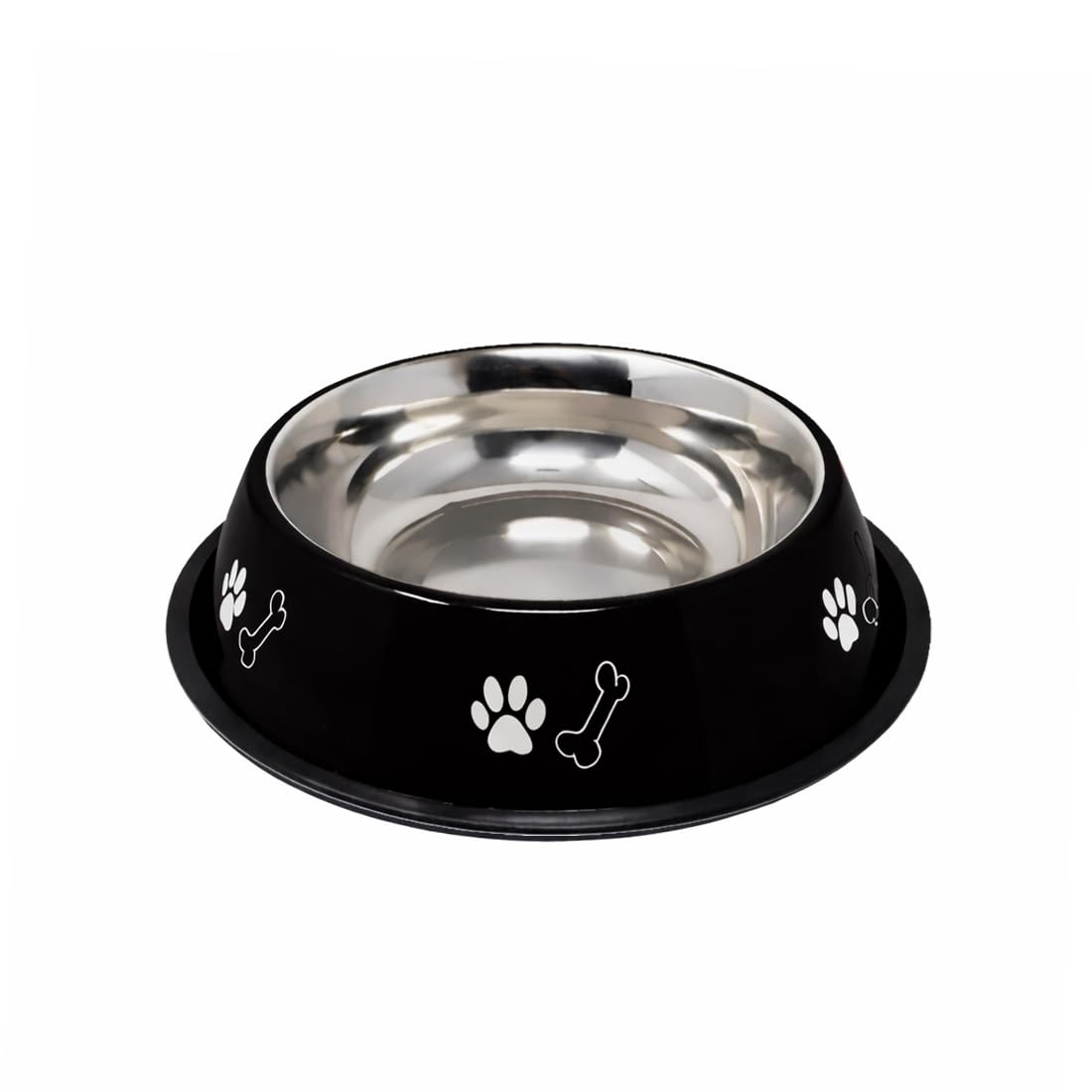 Pet Fun Stainless Steel Pet Feeding Bowl 750Ml For Dogs & Puppies | Paw & Bone Print Food & Water Bowl | AntiSlip Rubber Base |