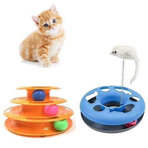 Psk Pet Mart Cat Toy Interactive Toy With Colorful Balls For Cat/Kitten | 3Layer Tower Of Track Toy | Catch The Motion Mice Toy