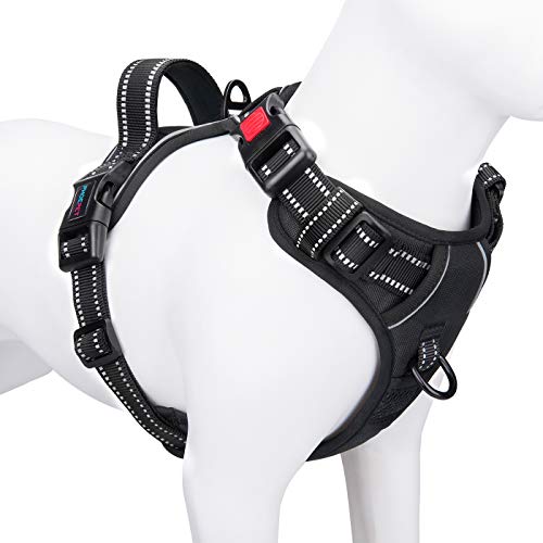Phoepet Reflective Dog Harness Large Breed Adjustable No Pull Vest With With Handle 2 Metal Rings 3 Buckles [Easy To Put On & Ta