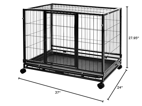 Amazon Basics - Portable Heavy Duty Stackable Dog & Pet Kennel With Tray, Black, 24.0''L X 28.0''W X 37.0''H
