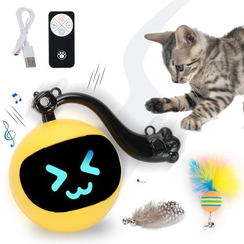 Goldsuccess Electric Interactive Cat Feather Toy Ball For Indoor Cats,Turbo Tail Mouse Chase With Led Remote Control Cat Toy,Ele