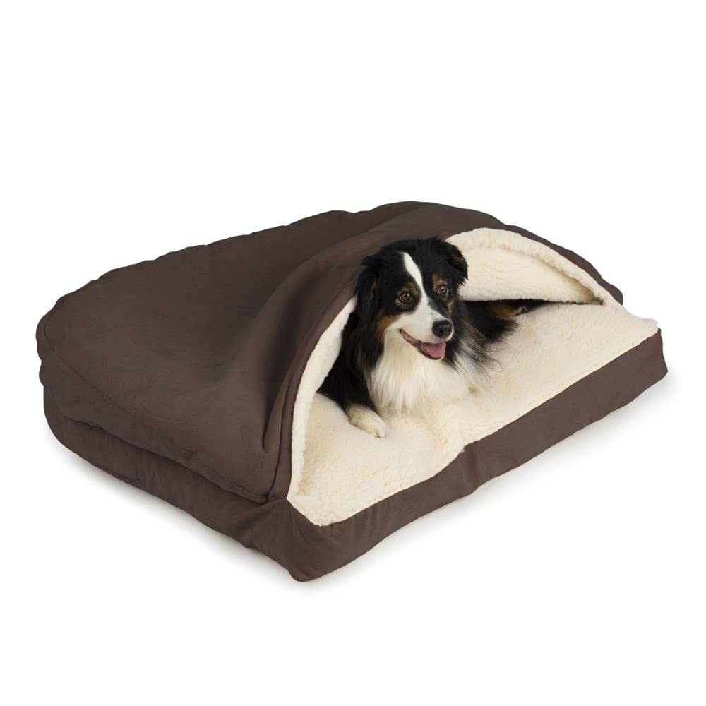 Snoozer Pet Products Luxury Rectangle Cozy Cave Dog Bed With Microsuede, Medium, Hot Fudge