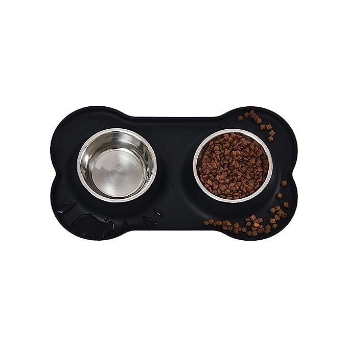 Simxen Stainless Steel Dog Bowl Set With NonSlip Silicone Mat Silicone Bowl Mat For Dogs And Cats. Size: 2 X 400 Ml.