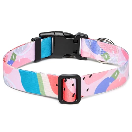 Mercano Adjustable Dog Collar - Special Design Patterns, Soft Nylon Comfortable Durable Pet Collar For Small Medium Large Dogs (L, Watermelon)
