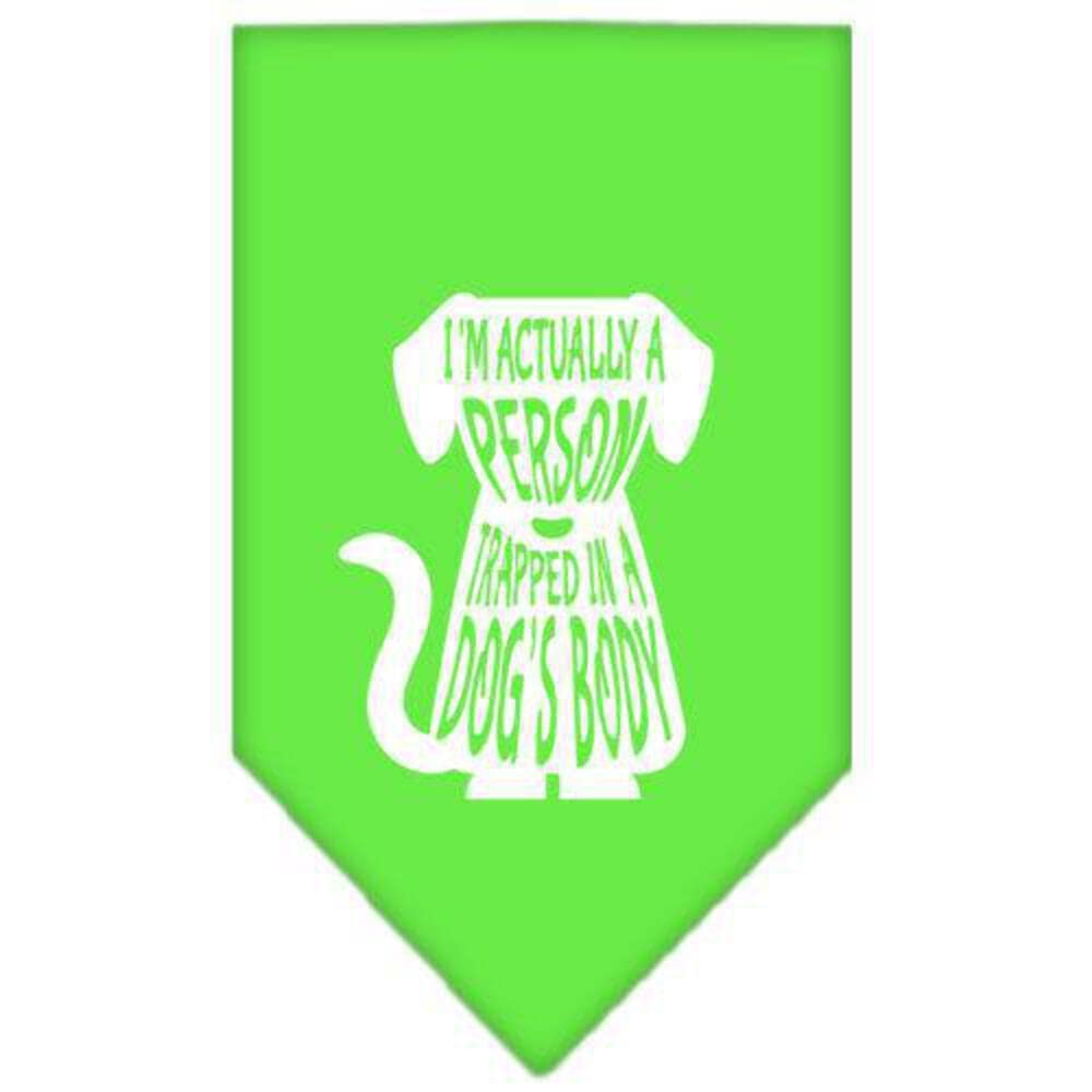 Pet and Dog Bandana Screen Printed, &quot;Trapped In A Dog's Body&quot; Lime Green Large