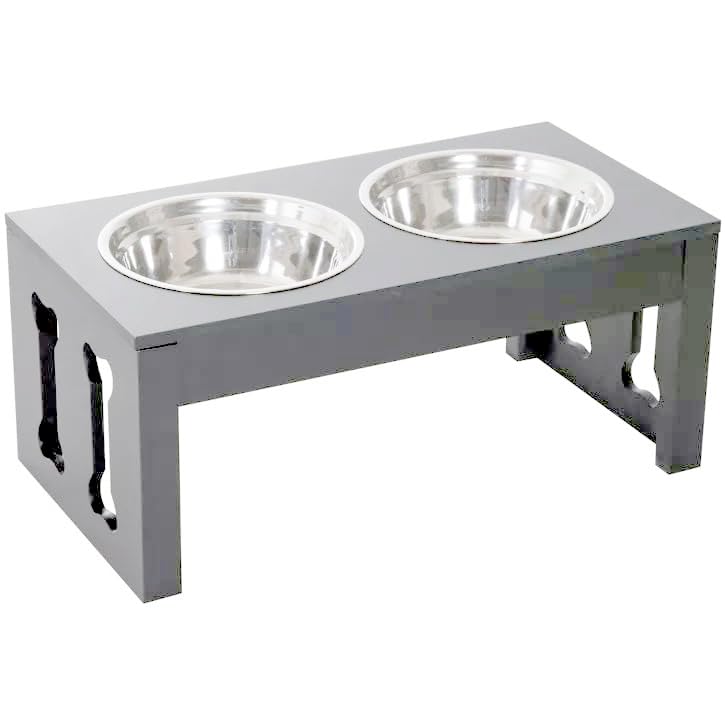 Emiwud Furniture Dexter Enterprises Modern Wooden Dog Bowl Stand|Dog Feeding Station|Pet Food Bowl With 2 Stainless Steel Bowl F