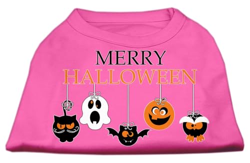 Pet Dog & Cat Shirt Screen Printed, 'Merry Halloween' Bright Pink Sm (3-6 Lbs.)