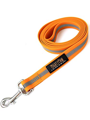 Mighty Paw Waterproof Dog Leash - Smell-Proof Pet Lead Against Dog Foot Smell - Ideal Nylon Reflective Dog Leash For Swimming - Camping - Hiking - Reflective Safety Stripe - 6 Foot Leash - Orange