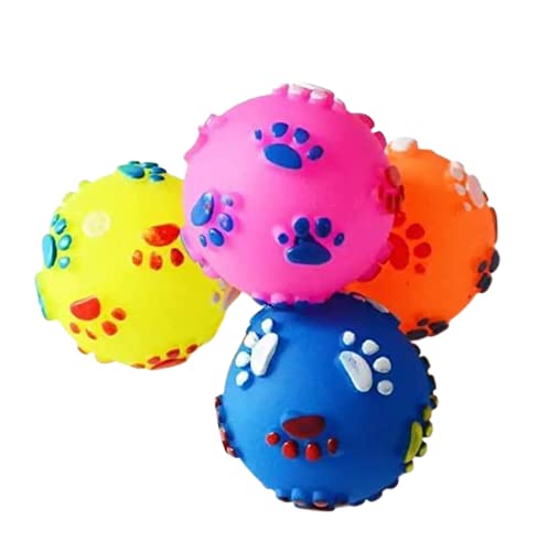 D&C PAWS Plastic Squeaky Vinyl Dog Toy Ball with Colorful Paw Pattern Printed Ball Toy Ideal for Playing and Chewing Dogs  Mult