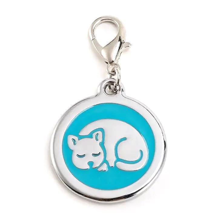 Coolliant Personalized Pet Id Tags With Lobster Claw Clasp - Small Cat Tags (Sleeping-Round-Small: Blue)