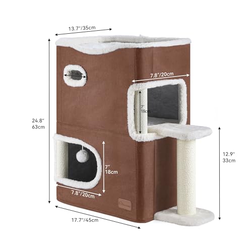 YIATHOME 2-Tier Cat House, Cat Beds for Indoor Cats, Small Cat Condo with Scratch Post, Hideaway Cave, Climbing Stand, Modern Ca