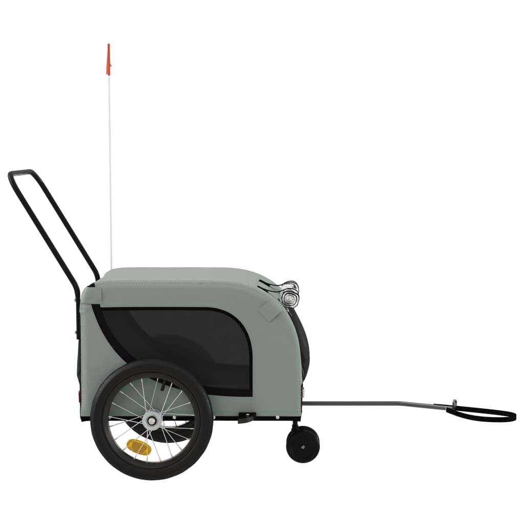 vidaXL Pet Bike Trailer - Grey/Black Oxford Fabric/Iron - 3 Wheels - Zippered Doors - Reflectors & Flag for Safety - 99.2 lb Capacity