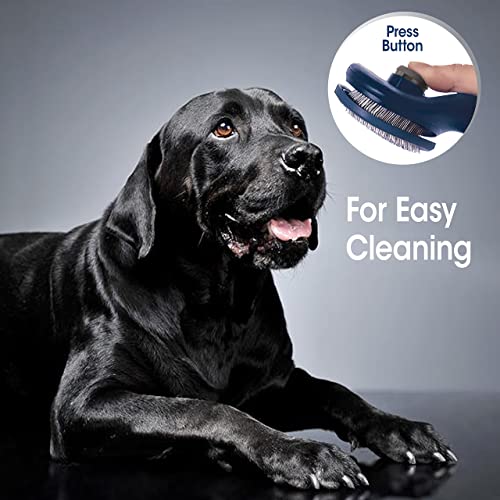 Four Paws Slicker Brush, Professional Series Grooming Brush For Dogs & Cats, Self-Cleaning, Reduces Shedding, All Coat Types, Blue & Grey
