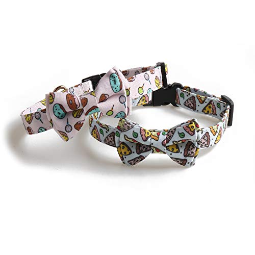 Kudes 2 Pack Print Dog Collars With Bow Tie, Adjustable Dog Collar With Bells And Charm Safety Buckle Cute Pet Collars For Small/Medium/Large Dogs And Cats Boys Girls