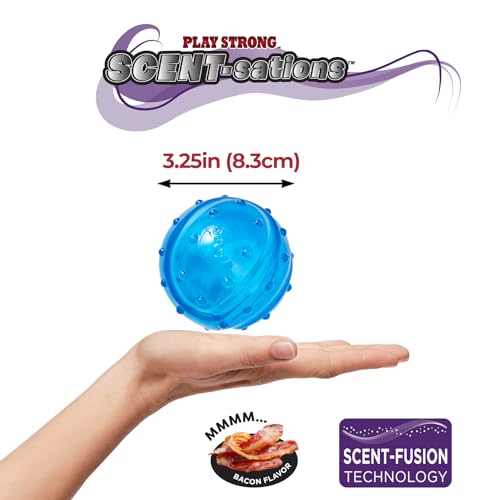 Spot Play Strong Scent-Sations Ball - Scent-Infused, Strong, Durable Tpr Rubber, Heavy Duty Dog Toys For Aggressive Chewers Up To 45Lbs, Perfect For Puppies & Medium Breeds, 3.25In, Bacon Flavored