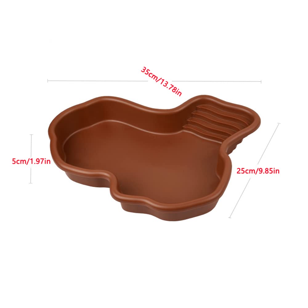 Flushbay Extra Large Reptile Bathing Pool Reptile Feeding Dish Water Bowl with Ramp Aquarium Ornament for Gecko, Snake, Turtle,