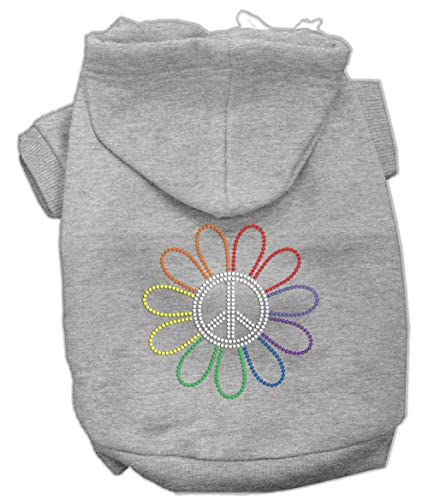 Mirage Pet Products Rhinestone Rainbow Flower Peace Sign Hoodie, Size 12, Red