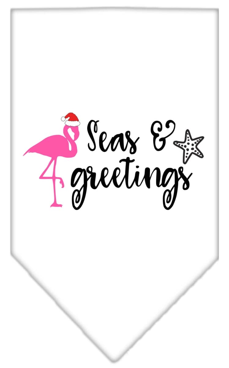Christmas Pet and Dog Bandana Screen Printed, &quot;Seas & Greetings&quot; White Large