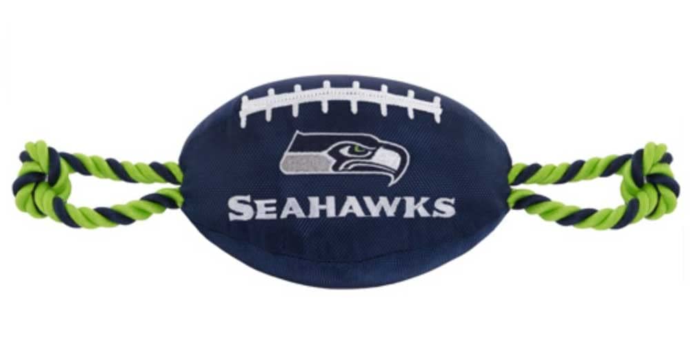 Pets First NFL Seattle Seahawks Football Dog Toy, Tough Quality Nylon Materials, Strong Pull Ropes, Inner Squeaker, NFL Team Col