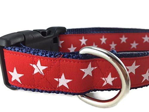 Caninedesign American Dog Collar, Stars, Red, Blue, 1 Inch Wide, Adjustable, Plastic Buckle, Quick Release, Medium And Large (Re