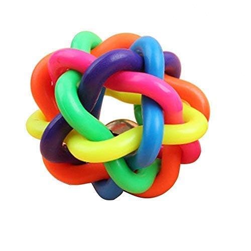Pups & Kitties Rainbow Woven Ball Toy, MultiColor Durable Rubber, Interactive Pet Toy with Bell, BiteResistant, for Dog & Cat