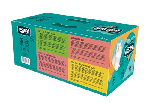 A Strong Heart Canned Wet Cat Food, Dinner Variety Pack - 5.5 oz Cans (Pack of 32), Made in The USA with Real Chicken, Turkey &