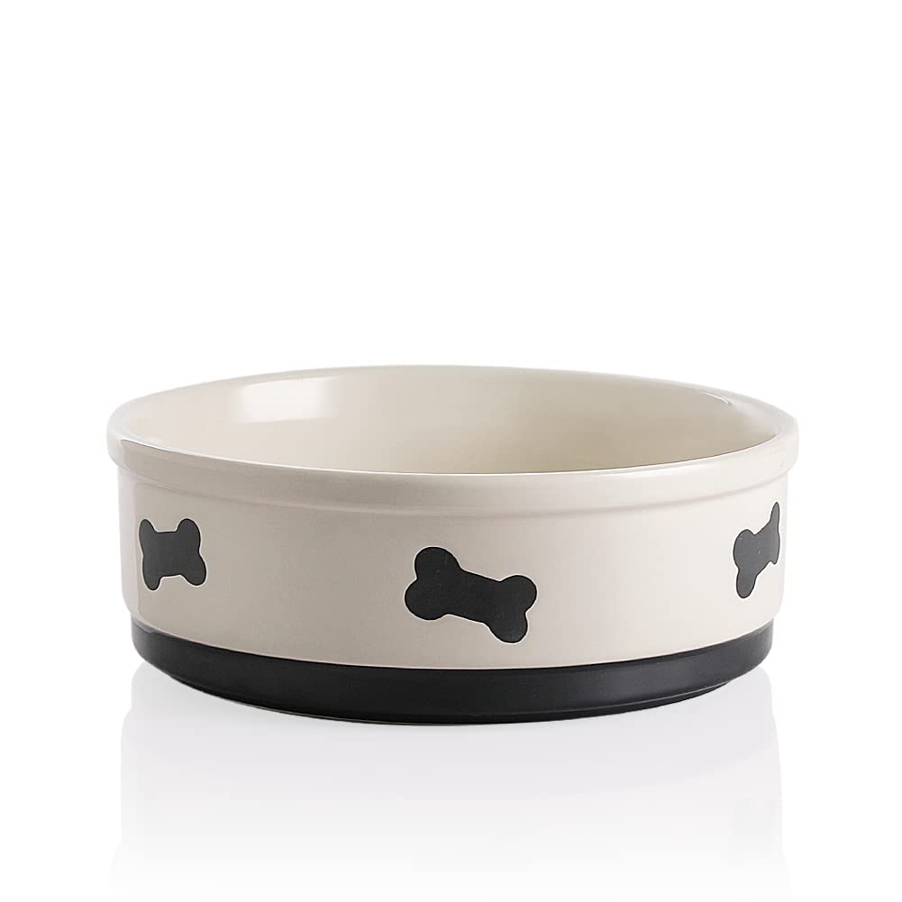 Sweejar Ceramic Dog Bowls with Bone Pattern, Dog Food Dish for Large Dogs, Porcelain Pet Bowl for Water 70 Fl Oz (Beige)