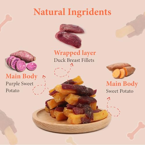Duck Wrapped Double Sweet Potato Dog Treats - High Protein, Low Fat Chews for Training - Sweet Potato Jerky Dog Treats for Small