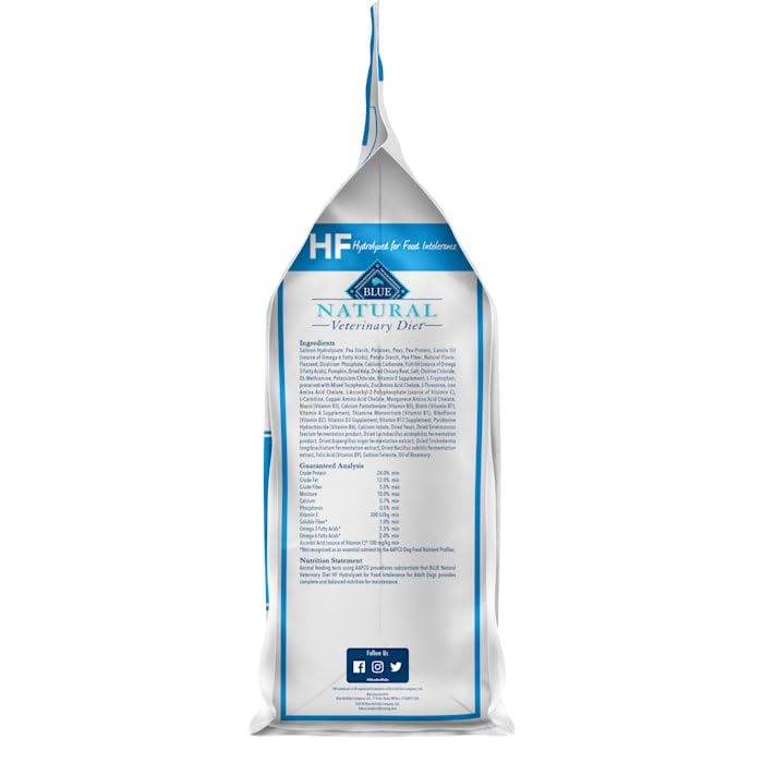 Blue Buffalo Natural Veterinary Diet HF Hydrolyzed for Food Intolerance Dry Dog Food, Veterinarians Prescription Required, Salm