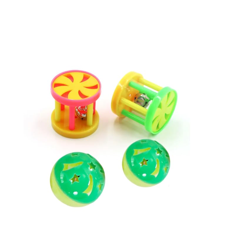 Kittupet Pack Of 4 Cat Mini Toy Balls With Jingle Bell, Pet Fun Interactive Colorful Plastic Jingle Rattle Chase Mini Ball Bell 