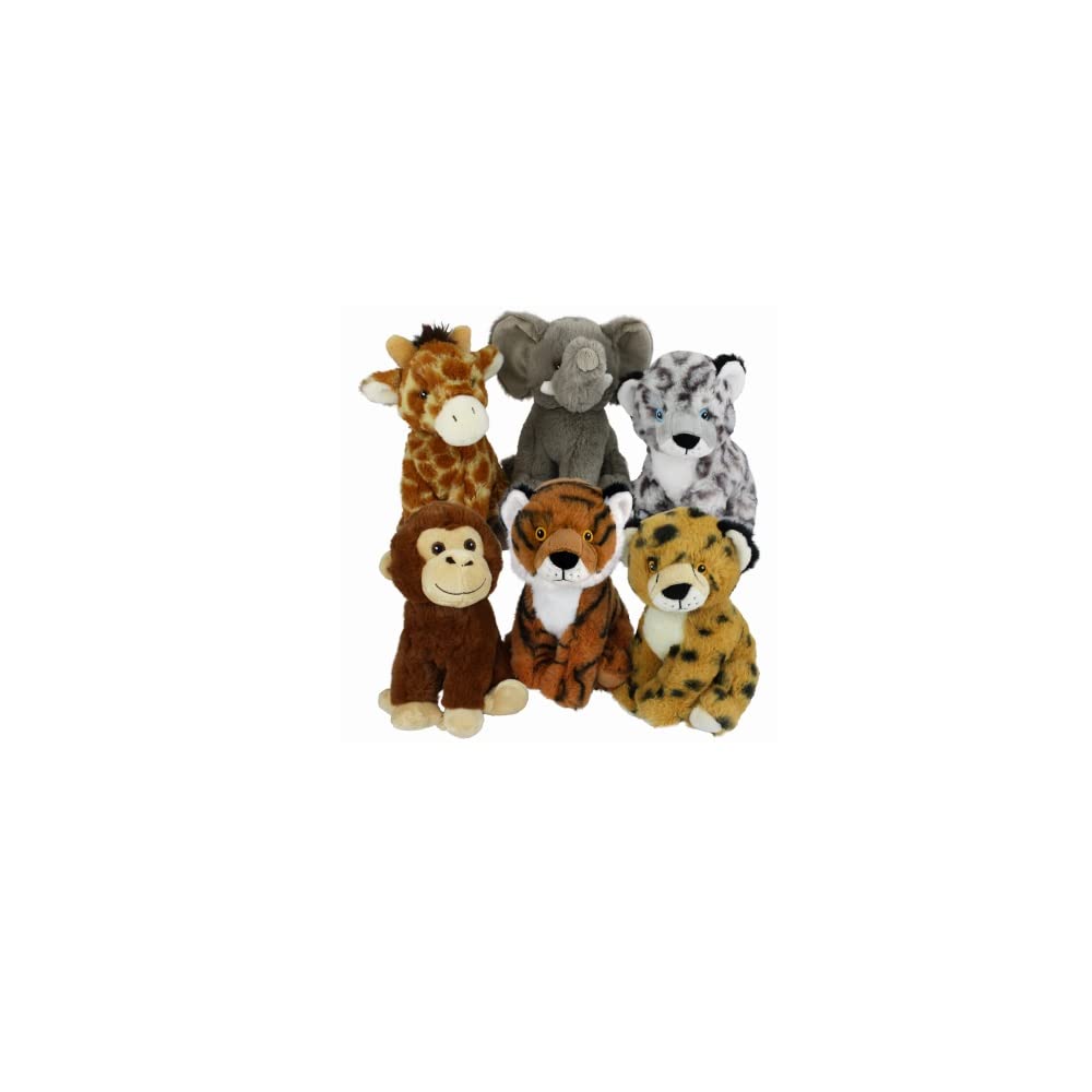 Multipet Eco Safari Animal Assortment Assorted Animals (Tiger, Elephant, Giraffe, Snow Leopard, Lion and Monkey) 8'' Dog Toy
