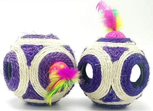 Bohobark Sisal Cat Scratching Ball Bright Colors Interactive Grinding Claw Scratch Cat Toy Ball With Colored Feather