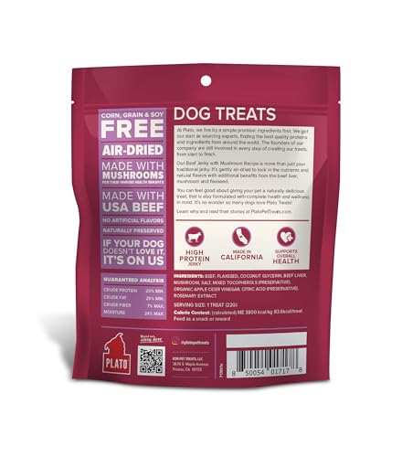 PLATO Pet Treats Jerky Dog Treats - Air-Dried Jerky for Dogs - Delicious, Real Meat Dog Treats - Grain Free - Supports Healthy D