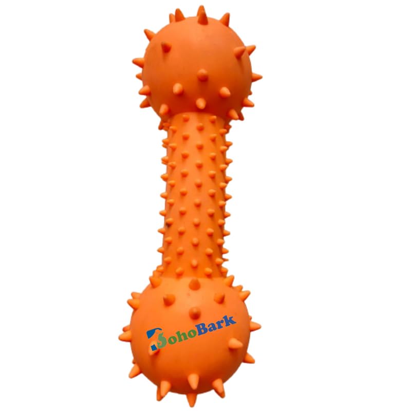 Bohobark Spike Dumbbell With Bell Dog Puppy Chew Teething Rubber ToyPack Of 1(Orange)