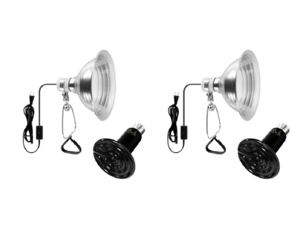 Simple Deluxe 150W Ceramic Reptile Heat Lamp Bulb & 150W Clamp Light with 8.5'' Aluminum Reflector Combo for Amphibian Pets, 2 P