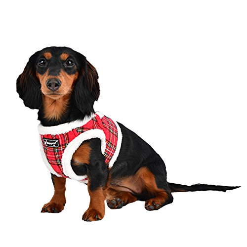 Puppia Blitzen Vest Dog Harness Step-In Warm Winter Christmas Holiday Harness For Small And Medium Dog, Checkered Red, Small