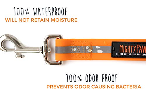 Mighty Paw Waterproof Dog Leash - Smell-Proof Pet Lead Against Dog Foot Smell - Ideal Nylon Reflective Dog Leash For Swimming - Camping - Hiking - Reflective Safety Stripe - 6 Foot Leash - Orange