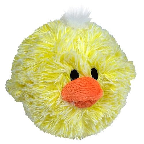 Pet Lou Squeaky Ball Twin Pack - Plush Chick & Frog Toys, 4-inch Diameter, Yellow