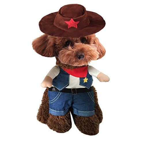 Hotumn Cowboy Dog Costume with Hat Dog Clothes Halloween Costumes for Cat and Small Dog(S)