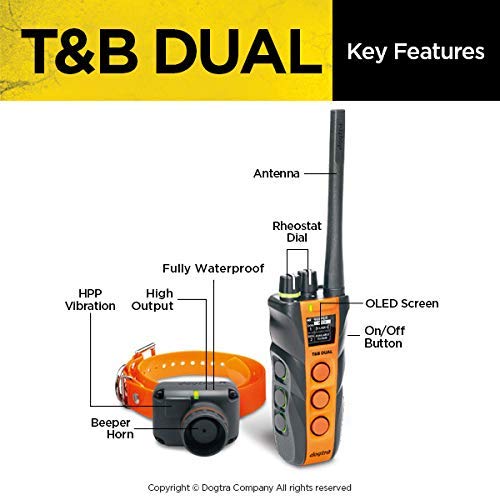 Dogtra T&B Dual 2-Dog Long Range 1.5-Mile Expandable Dual Dial Training & Beeper Remote Dog Training E-Collar For Upland Gun Dog