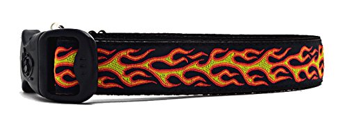 3 Dirty Dawgz Adjustable 1' Tough Manly Motorcycle Flames Boy Dog Collars For Medium Large And X-Large Dogs (Medium 1' (14'- 22' Neck), Orange Flames)