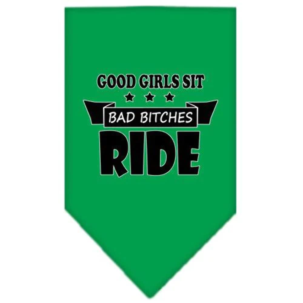Mirage Pet Product Bitches Ride Screen Print Bandana Emerald Green Large