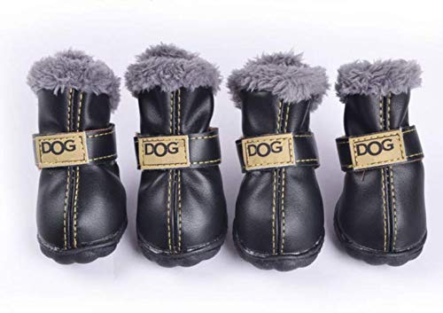 Pihappy Soft Warm Winter Little Pet Dog Boots Skidproof Snowman Anti-Slip Sole Paw Protectors Small Puppy Shoes 4Pcs (Xl, Black)