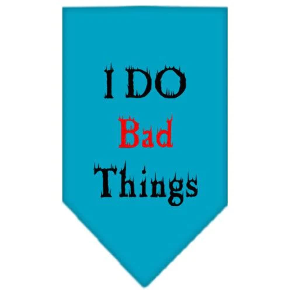 Pet and Dog Bandana Screen Printed, &quot;I Do Bad Things&quot; Turquoise Small